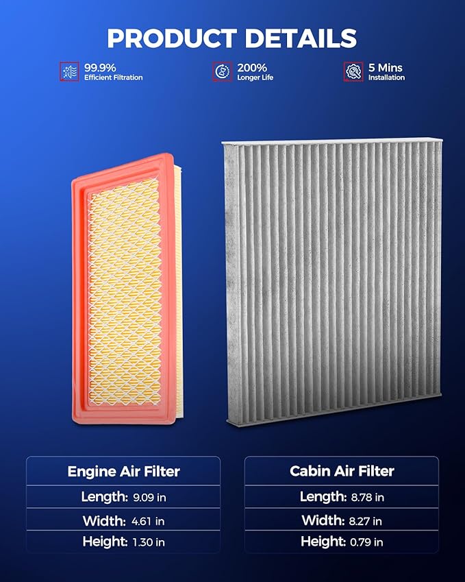 KAX Engine & Cabin Air Filter Kit, Replacement for Nissan Versa 2012-2019 1.6L, Versa Note 2014-2018, Replace# CA11215 CF12237
