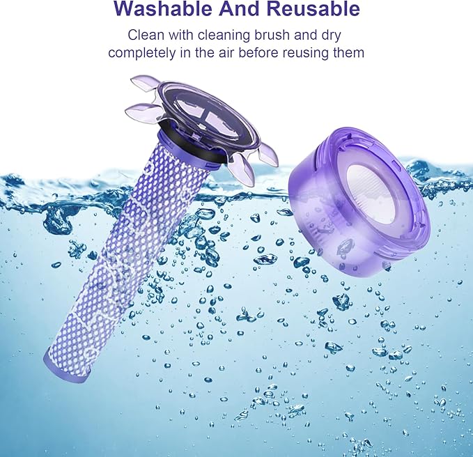 Upgraded V8 Cordless Vacuum Cleaner Filter for Dyson V8 Animal and V8 Absolute Cordless Vacuum, 4 Pre-Filters, 4 Post-Filters, 1 Brush, Compare to Part 965661-01 & 967478-01