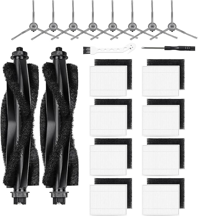 20pcs Replacement Parts Kit for eufy L60 & L50 Series Robot Vacuums, Includes 2 Roller Brushes, 8 HEPA Filters, 8 Side Brushes, 1 Screwdriver, 1 Clean Tool