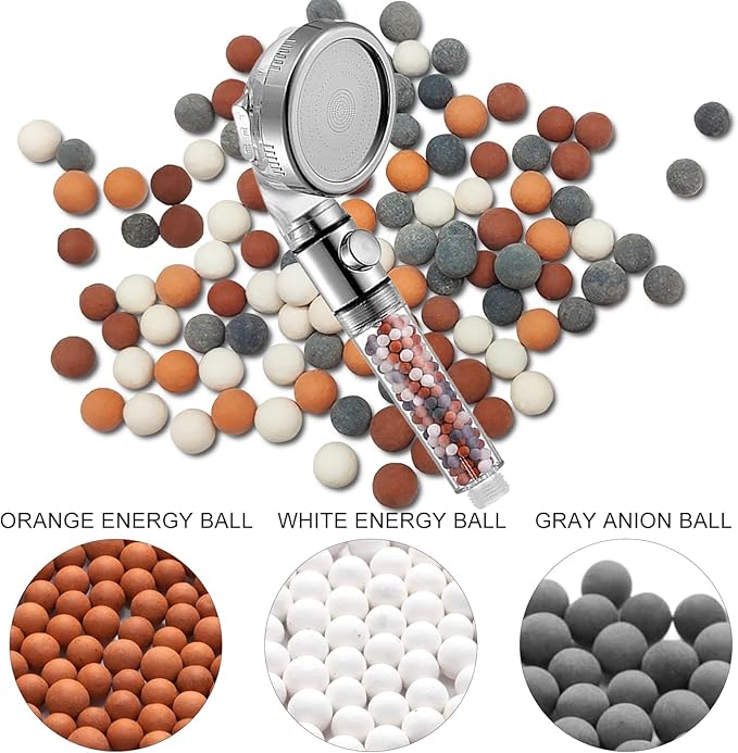 BLMHTWO 3 Packs Shower Envy Filtered Shower Head, Mineral Filtration Showerhead Stones Replacement Anion Mineral Beads for ShowerHead Filter