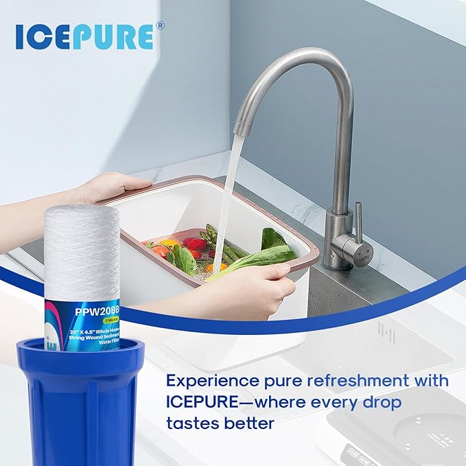 ICEPURE 5 Micron 4.5" x 20" Whole House String Wound Sediment Water Filter Cartridge for Well Water, Replacement for WP5BB20P/WP25BB20P, SDC-45-2005, SP-WP5-20BB, SWC-45-2005, 2PACK