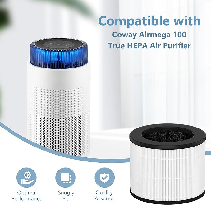 Airmega 100 Replacement Filter Set Compatible with Coway Airmega 100 Air Cleaner Purifier, 3-in-1 Filter of Pre-Filter, True HEPA and Deodorization Filter, 2 Packs