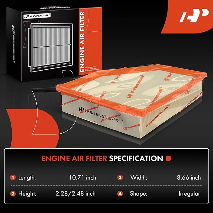 A-Premium Engine Air Filter Compatible with BMW 530i, 530e, 530e xDrive, 540i, 540d xDrive, 540i xDrive, 640i xDrive Gran Turismo, 740i, 745e xDrive, 840i, 840i Gran Coupe, X3, X4, X5, X6, X7