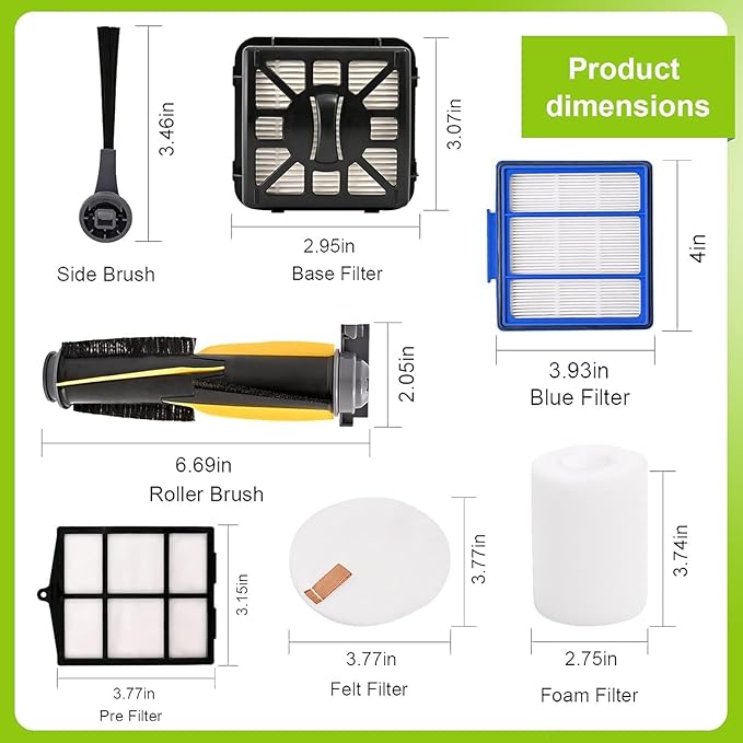 Replacement Part for Shark IQ R101AE RV1001AE AV912S RV913S AV1010AE RV1000 AV970 AV1002AE, 2 Main Brush, 1 Cover, 10 Side Brush, 6 Filter, 1 Pre Filter, 2 Filter, 3 Pre-Motor Foam&Felt Filter