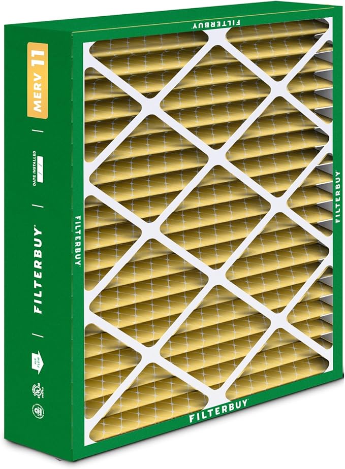 Filterbuy 21x24.5x5 Air Filter MERV 11 Superior Pet & Allergy Defense (4-Pack), Electrostatic Pleated HVAC AC Furnace Filters for Rheem, Ruud, and Protech (Actual Size: 20.63 x 24.13 x 4.38)
