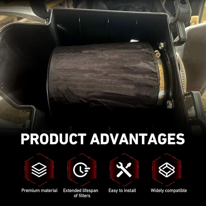 Car Air Intake Filter Sock Cover, Waterproof Dust-Proof High Flow Cold Air Filter Wrap, Cone Washable Element Protective Wrap Accessory, Universal for Most Cars (Large)
