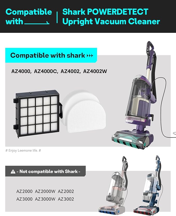 Leemone AZ4002 Replacement Accessories for Shark AZ4000 AZ4000C AZ4002 AZ4002W POWERDETECT Upright Vacuum Cleaner, 2 Post-Motor Filters, 4 Foam & Felt Filters, 10 Pack