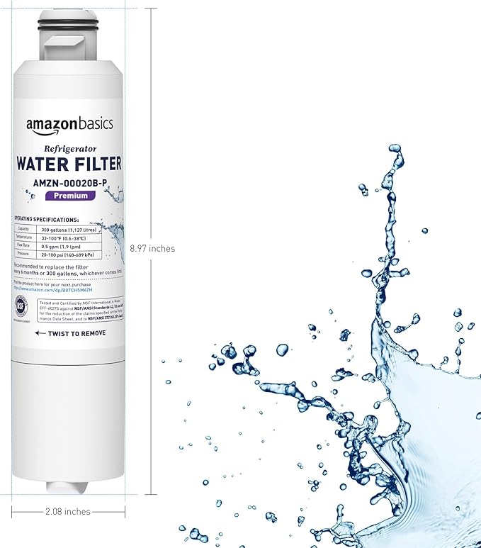 Amazon Basics Replacement Samsung DA29-00020B Refrigerator Water Filter Cartridge, NSF Certified, Reduces Contaminants, 3-Pack