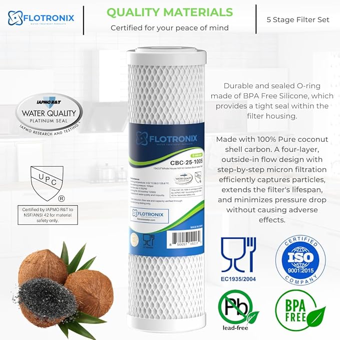 Flotronix 1–5 Stage RO Water Filter Replacement Set – 50 GPD Reverse Osmosis System Kit with 1/4" Output – Compatible with APEC & Most Standard RO Systems – Sediment, Carbon, Membrane & Post Filter