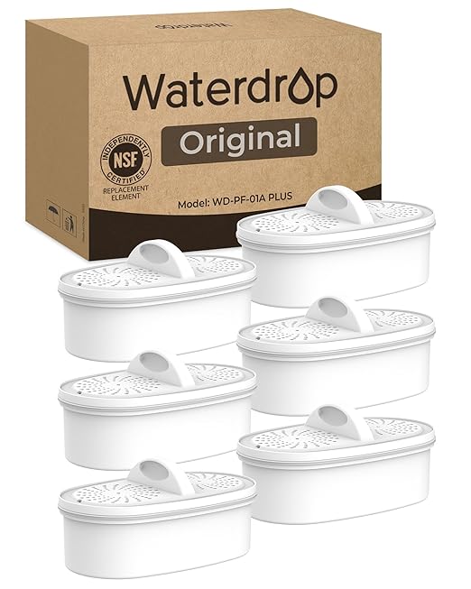 [Original] Waterdrop WD-PF-01A Plus Replacement Filters for All Waterdrop Pitcher Filtration System, Reduces Lead, PFAS, PFOA/PFOS, Chlorine, Last Up to 3 Months or 200 Gallons (Pack of 6)