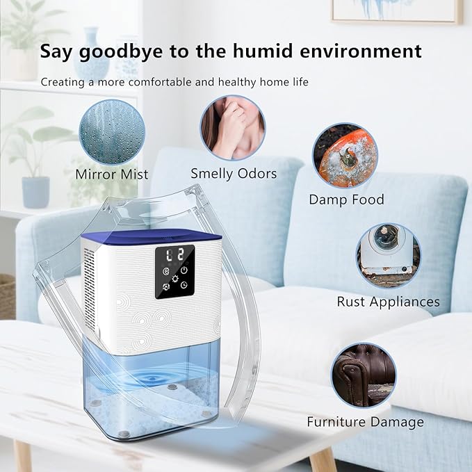 Dehumidifier,MTOX 3L/105 oz (1000 Sq Ft) Small Dehumidifiers for Rooms, Bathroom, RV, Quiet with Auto Shut-Off, Timer, 3 Modes, Removable Filter & Aromatherapy Box, 7-Color LED (Blue & White)