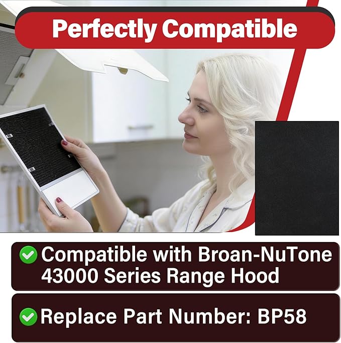 12 Pcs Range Hood Charcoal Filter Compatible with Broan-NuTone 43000 Series Range Hood, Replace Part Number BP58, 7.75" x 10.5" Charcoal Filter, Effectively Absorb Kitchen Fumes