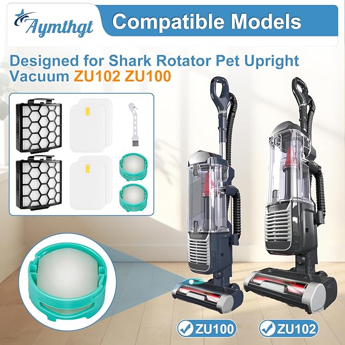 ZU102 Replacement Filter & Odor Neutralizer Cartridges for Shark ZU100 Rotator Pet Upright Vacuum,2 Filters + 2 Foam & Filters + 2 Cartridges + 1 Cleaning Brush, Parts #1238FT60 & #1239FT60