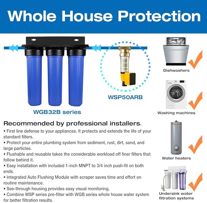 iSpring FWSP100ARB Reusable Spin Down Sediment Water Filter Replacement Cartridge with Scrapper and Seal Cover for WSPARB Series, 100 micron