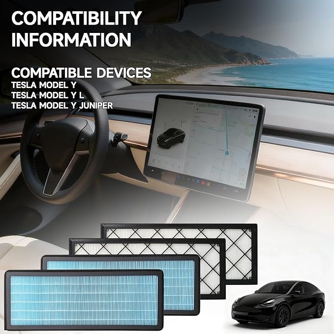 Front Trunk HEPA Carbon Air Filters Kit Fit for Tesla Model Y/Model Y L/Model Y Juniper 2020-2026, HEPA Air Filters *2 and HEPA Carbon Filters *2 per Package, 4 Packs with Installation Tools