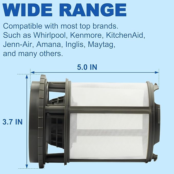 【Upgraded】 W10872845 Dishwasher Pump Filter Cup Replacement for Whirlpool Kenmore Whirlpool Amana Kitchenaid Dishwasher - Replaces 8579307 W10142911, W10056425, W10056426 (2025 Update)