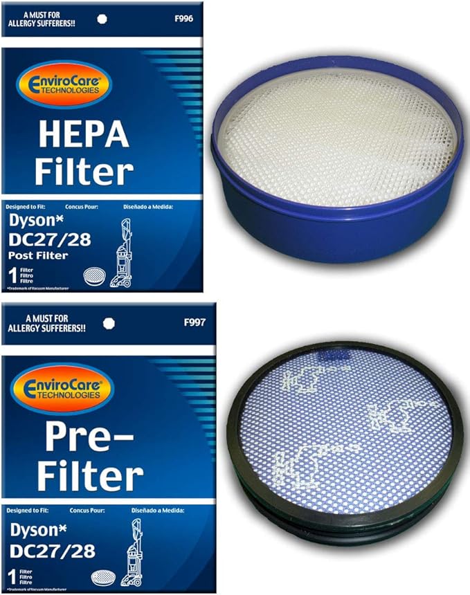 EnviroCare Premium Replacement Vacuum Cleaner Pre and Post Motor HEPA Filters made to fit Dyson DC27 & DC28