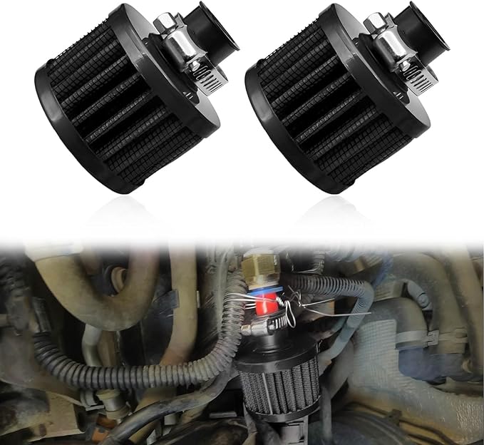 2 Pieces 12mm Universal Air Filter and Crankcase Breather Kit High Flow Cold Air Intake Filter, Turbo Vent Valve Cover Breather for Car Motorcycle Black
