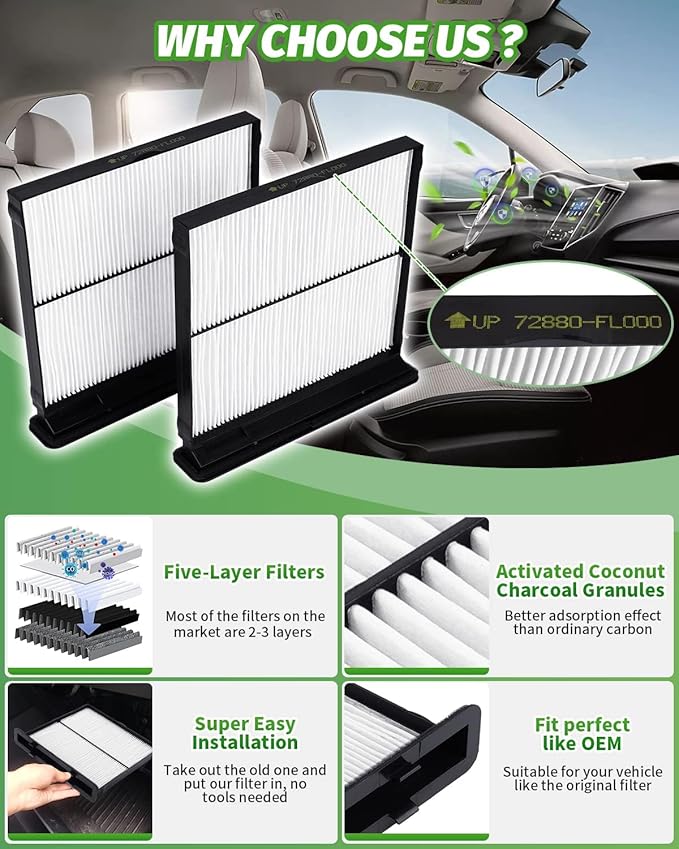 2-Pack HEPA Cabin Air Filter Fits for Subaru Forester 2.5L (2019-2024), WRX (2022-2024) Cabin Filter Replacement (72880-FL000) Forester Accessories, CF12775