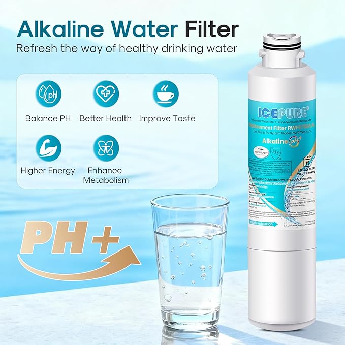 ICEPURE Alkaline DA29-00020B Refrigerator Water Filter Replacement for Samsung HAF-CIN/EXP HAF-CIN, DA29-00020A/B, DA29-00020B-1, 46-9101, RF28HMEDBSR, RF263BEAESR, HDX FMS-2, Enhances PH, 6Pack