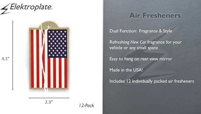 Elektroplate Red White and Blue American Flag Automotive Air Fresheners for Vehicles | New Car Scent (12-Pack) | Made in the USA
