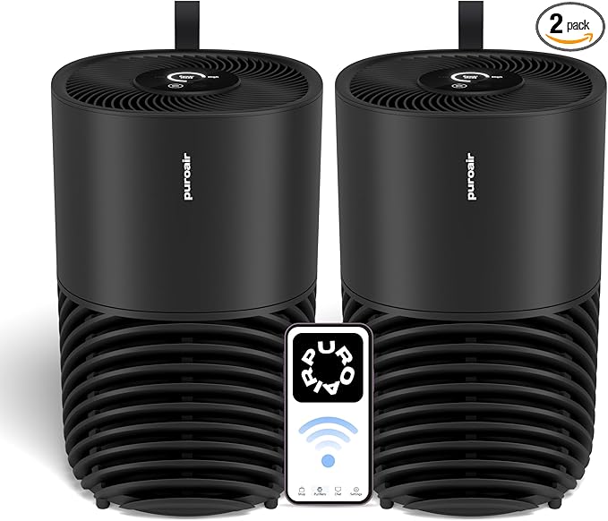 PuroAir 130i HEPA Air Purifiers for Home Pets - Covers Up To 600 Sq Ft - Filters Up To 99.9% of Pollutants, Smoke, Pollen, Dust - Quiet HEPA Air Filter - Air Purifiers for Bedroom (2 Pack)