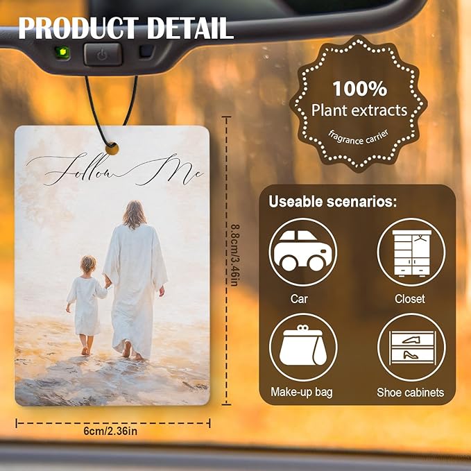 Jesus Christian Car Air Freshener 4 Pcs, Jesus with Children Religious Bible Verse Hanging Air Freshener for Cars Closet Drawer Books, Christian Car Accessories for Women Girls