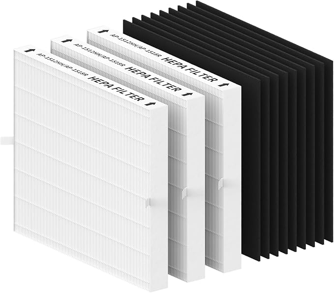 3 Pack AP-1512HH Replacement Filter Set for Coway Airmega AP-1512HH and and Airmega 200M air Purifier, Compared to Part #3304899, 3 True HEPA + 9 Carbon Filters