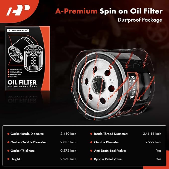 A-Premium 10K Miles Protection Spin On Oil Filter Compatible with BMW Series I01 i3 2014-2021, i3s 2018-2021, Replace# 11427673541, 1651087J00