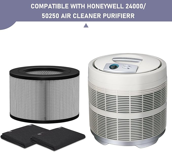 50250-S HEPA Filters Replacement & Carbon Pre-Filter Set Compatible with Honey-well 24000 24500 50250-S 52500 Air Cleaner Purifier, Part Number 24000, (2 HEPA + 4 Carbon Pre-Filter)