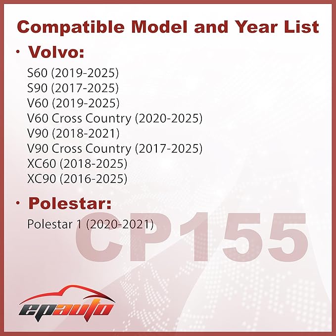 EPAuto CP155 (CF12155) Cabin Air Filter with Activated Carbon, Compatible with Volvo XC60, XC90, S60, V60, S90, V90, Cross Country, Polestar 1 – Fits 2016–2025 Select Models