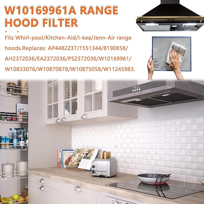 1 Pack W10169961A Range Hood Filter Replacement 5 Layer Aluminum Mesh Hood Grease Filter Fit for Whirlpool, Kitchen Aid, Jenn-Air Range Hoods
