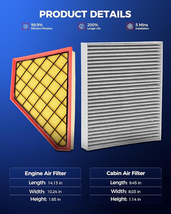 KAX Engine & Cabin Air Filter Kit, Replacement for Chevrolet Traverse 2018-2026, Blazer 2019-2026, Traverse Limited 2024, GMC Acadia Cadillac XT5 2017-2026, XT6 Buick Enclave, Replace# CA12166 CF11966