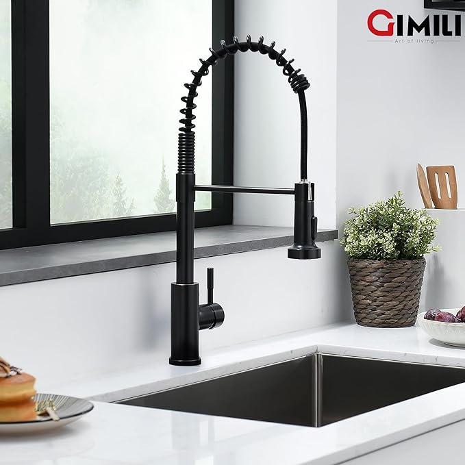 GIMILI Oil Rubbed Bronze Kitchen Faucet with Pull Down Sprayer Single Hole Stainless Steel Sink Faucet, Suitable for Farmhouses, RV, Laundry Room, Outdoor, and Campers. Llave para fregadero de cocina