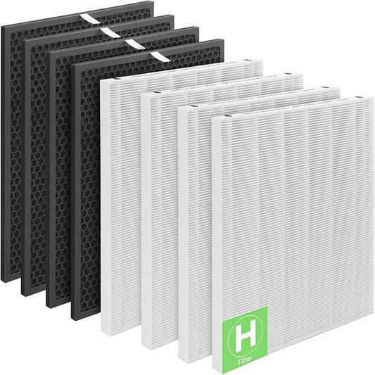 116130 Replacement Filter H Compatible with Winix 5500-2 Purifier and Models AM80, 4-Set Include 4×Filters + 4×Activated Carbon Filters