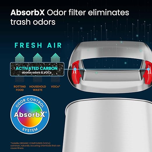 iTouchless 16 Gallon Open Top Kitchen Trash Can Recycling Bin with Wheels and Double Odor Filters Oval Commercial Stainless Steel 60 Liter Trashcan for Home Office Work Bedroom Livingroom Garage