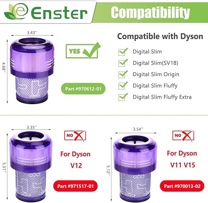 V9 SV18 Filter Replacement Compatible with Dyson SV18 Digital Slim Fluffy Extra V9 Motorbar Cordless Vacuum Part No. 970612-01 for Dyson Digital Slim Filter (3 Pack)