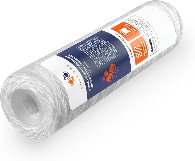 Aquaboon String Wound Water Filter Cartridge - Whole House 10 Micron Water Filter 10 x 2.5 Replacement for Well Filter Matches WHKF-WHSW, P5, 6-Pack