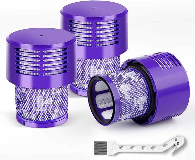 Replacement V10 Filters for Dyson V10 Cyclone Series,V10 Animal,V10 Absolute,V10 Total Clean,SV12 Crodless Vacuum Cleaners, 3 Filters,1 Cleaner Brush, Replace Part #969082-01