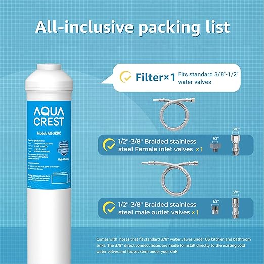 AQUA CREST 5KDC Under Sink Water Filter System, Direct Connect Under Sink Water Filter, Reduces PFAS, PFOA/PFOS, Chlorine, NSF/ANSI Tested 5K Gallons Ultra High Capacity