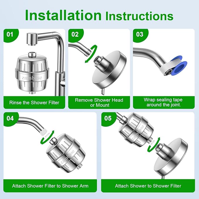 Shower Head Filter Reduction of Hard Water Chlorine & Heavy Metals to Soothe Dry Itchy Skin, Dandruff and Eczema for Healthier Skin & Hair Fits All Showers (Silvery)