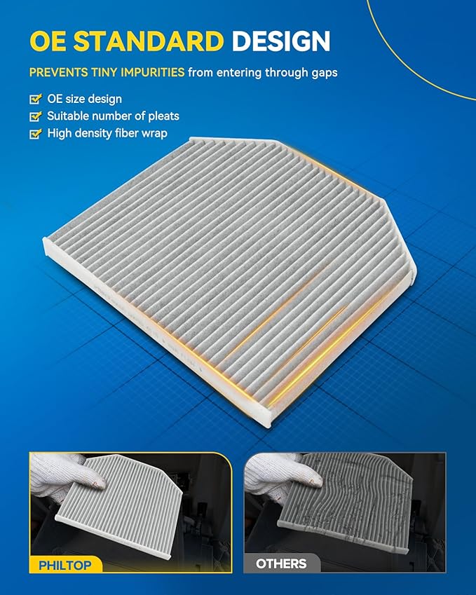 PHILTOP Cabin Air Filter w/Activated Carbon, Compatible with CF11669 Saab 9-3 2004-2011, 9-3X 2010-2011, Carbon Filter Up Dust Pollen Odor