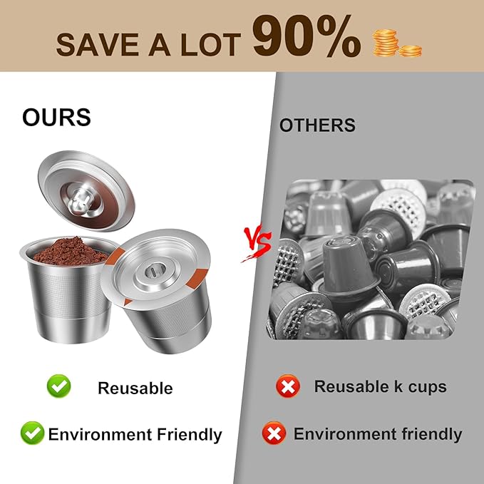 Reusable K Cups Coffee Pods for Keurig: Full Stainless Steel Refillable K Cups Coffee Filter Compatible 1.0 and 2.0 Coffee Makers-brewers (2Pack)