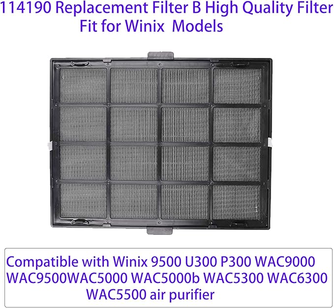 114190 Replacement Filter B for Winix 9500 U300 P300 WAC5300 WAC5500 WAC9000 WAC9500 WAC5000 WAC5000b WAC6300 Air Purifiers, Black