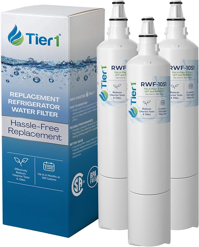 Tier1 RWF1051 5231JA2006A Refrigerator Water Filter | Replacement for LT600P, Kenmore 9990, 5231JA2006F, RWF1000A, CLCH104 | Up to 18 Months Supply | Easy Install | Odor Control | Clean Water (3-pk)