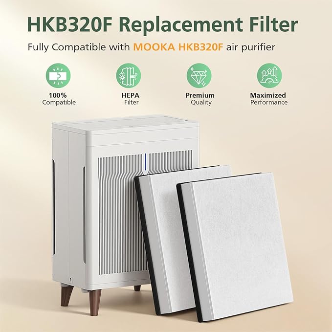 HKB320F Filter Compatible with MOOKA HKB320F Air Purifier, 4 Pack HEPA Filters with 4 Washable Pre-Filters