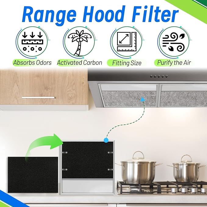 Range Hood Charcoal Filter 7.75" x 10.5" - Fits Broan and Nutone BP58 43000 Series Range Hoods Filter Replacement Insert Carbon Filter for Eliminates Cooking Odors (4-Pack)