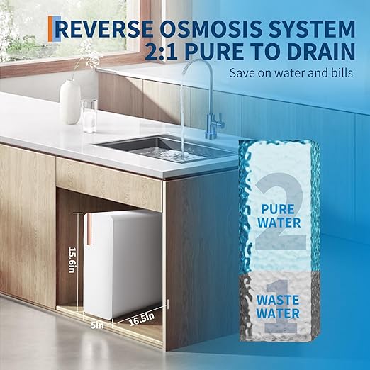 High-Efficiency Countertop Reverse Osmosis Water Filter System, 600GPD, 5-Stage, Water Purifier, Smart Faucet, TDS Monitor, 2:1 Pure to Drain, US Standard, RO Water Filtration