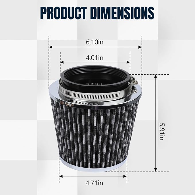 Hovom Universal Clamp-On Air Intake Filter, 76 89 102MM (3/3.5/4in) High Flow Round Tapered Cold Air Intake Filter, High Performance, Washable & Reusable, Engine Filters Replacement (Carbon Fiber)