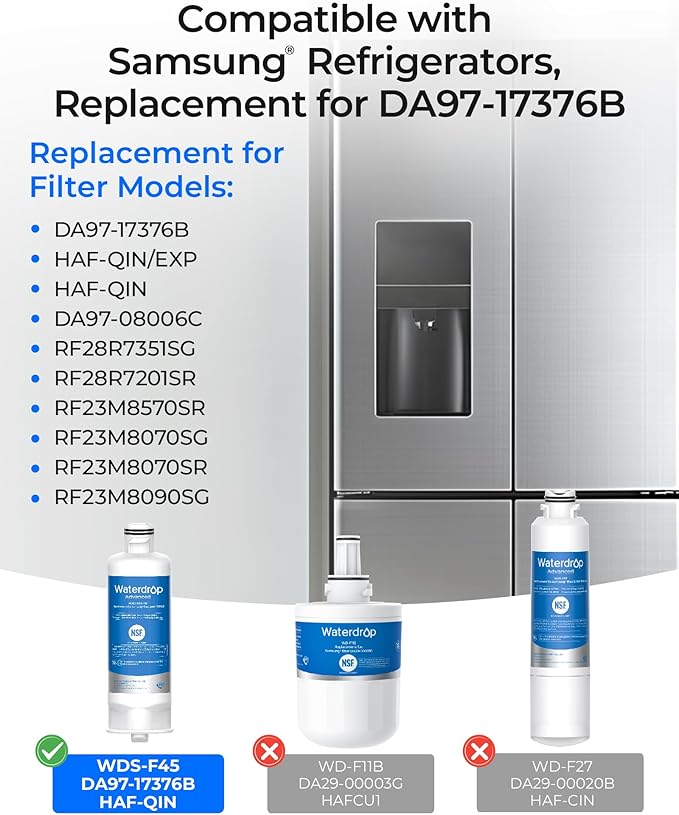 Waterdrop DA97-17376B Replacement for Samsung® HAF-QIN/EXP, DA97-08006C, RF28R7351SG, RF23M8570SR, NSF 53&42 Certified Refrigerator Water Filter, 1 Filters (Package May Vary)